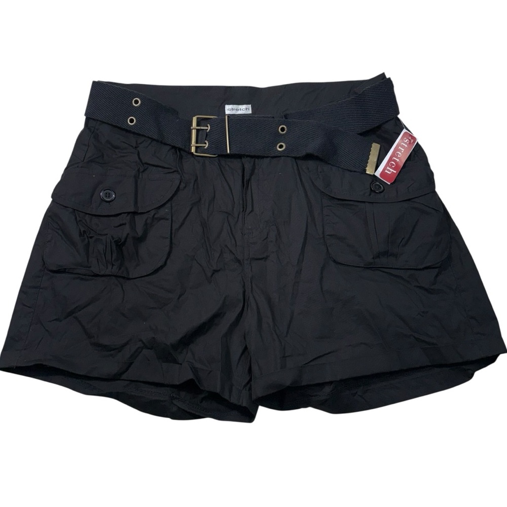 Vintage Y2K Deadstock Too Hot! Black High Waisted Grunge Buckle Cargo Shorts 1X